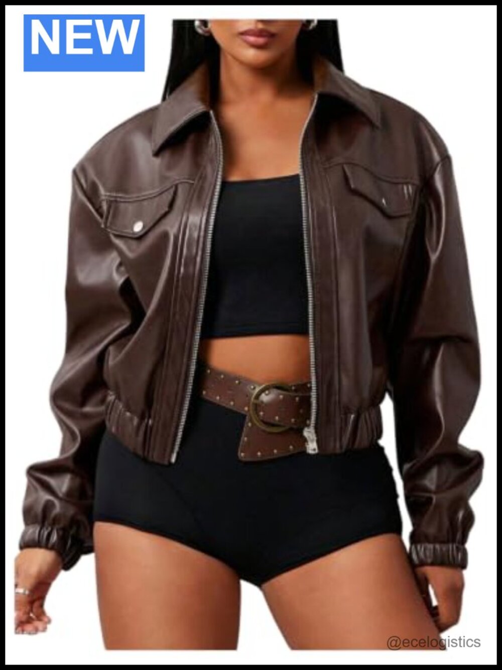 Women's Cropped PU Leather Motorcycle Jacket Zip Up Retro Y2K Coat